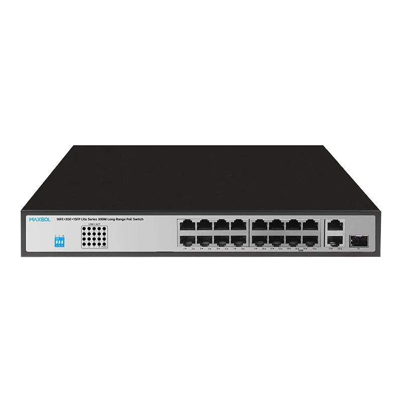 مبدّل Fast Ethernet PoE+ بـ 16 منفذًا ومنافذ ربط صاعد Gigabit
