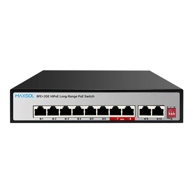 مبدّل Hi-PoE بـ 8 منافذ ومدى 300M وربط صاعد 2GE