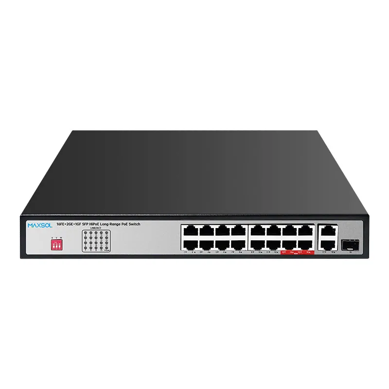 مبدّل Hi-PoE بـ 16 منفذًا، ‏200W، وربط صاعد 2GE+SFP
