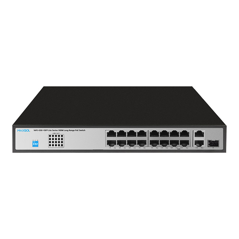 مبدّل PoE بعيد المدى 300M بقدرة 200W من سلسلة Lite بربط صاعد 16FE+2GE+1GF
