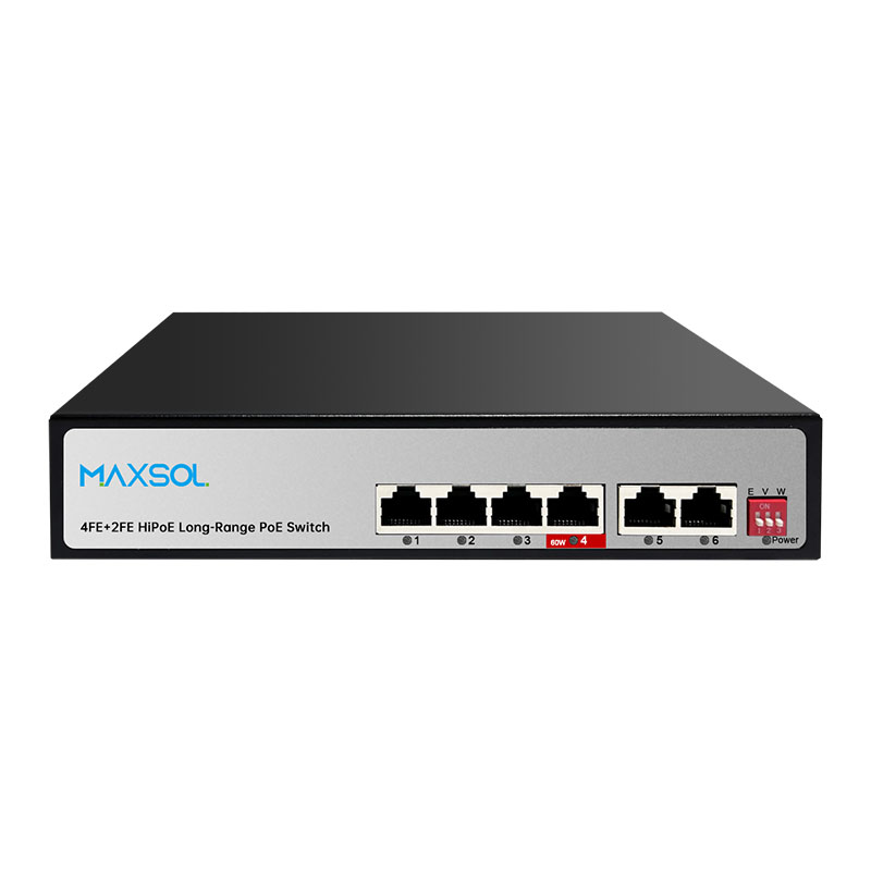 مبدّل Hi-PoE بـ 4 منافذ، 65W، ومدى 300M، ودعم VLAN