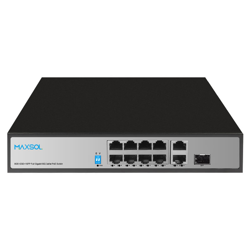 مبدّل Gigabit PoE+ طراز PS1802FG بـ 8 منافذ وربط صاعد RJ45 وSFP